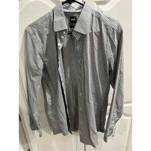 BOSS Slim Fit Stretch Dress Shirt Men’s Size Medium Black Gray Check Plaid